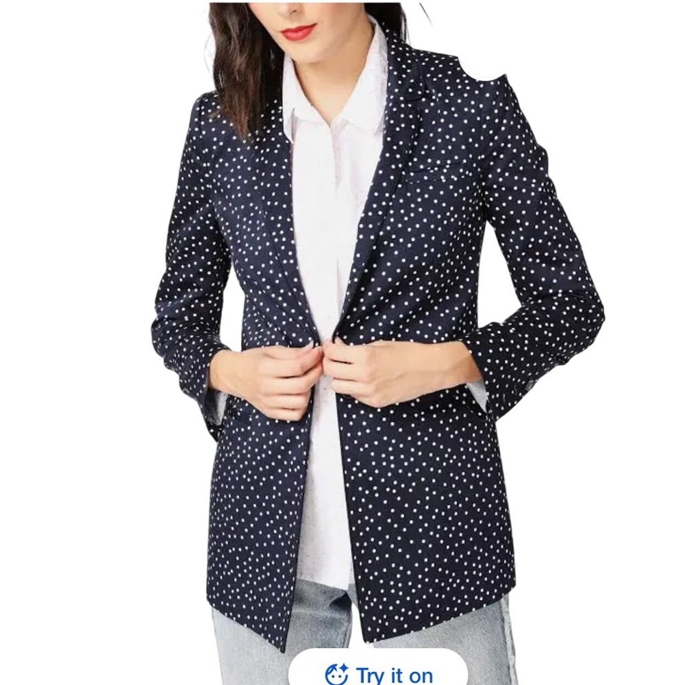 Court & Rowe Blazer Women 4 Navy Blue Polka Dot Excellent Cotton Stretch Jacket